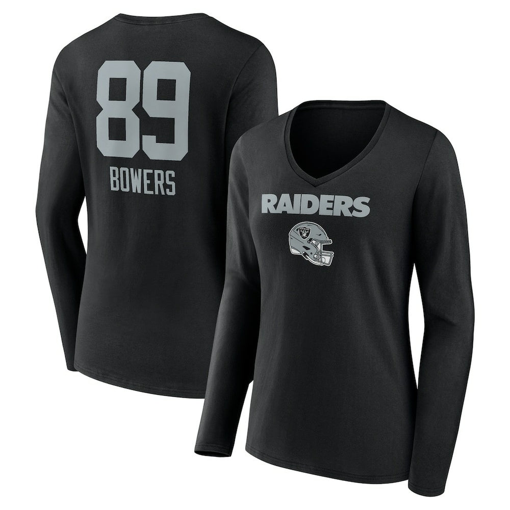 Brock Bowers Women's Name & Number Team Wordmark Long Sleeve V-Neck T-Shirt - Las Vegas Raiders
