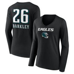 Saquon Barkley Women's Name & Number Team Wordmark Long Sleeve V-Neck T-Shirt - Philadelphia Eagles