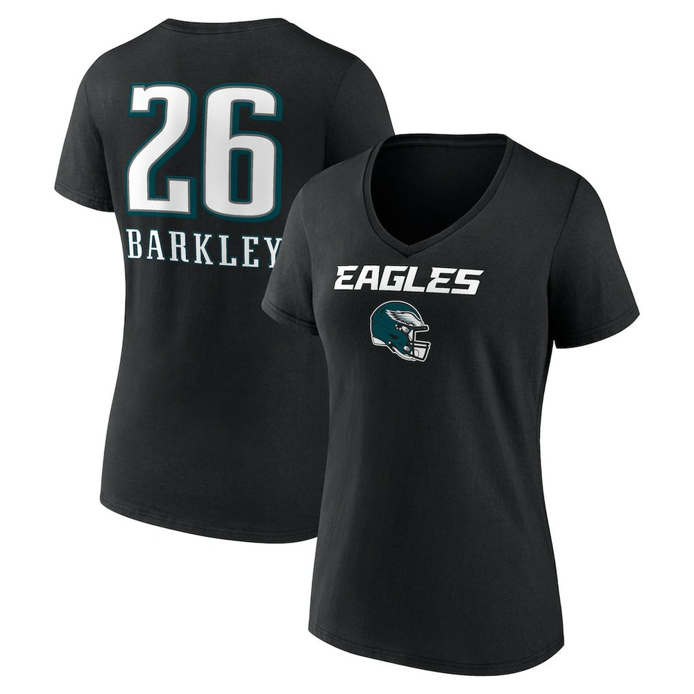Saquon Barkley Women's Name & Number Team Wordmark V-Neck T-Shirt - Philadelphia Eagles