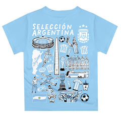 Argentina National Team Vive La Fete Youth Impressions Artwork T-Shirt - Light Blue