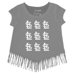 MLB St. Louis Cardinals Tiny Turnip Girls Youth Logo Grid Fringe T-Shirt