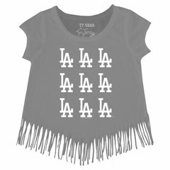 MLB Los Angeles Dodgers Tiny Turnip Girls Youth Logo Grid Fringe T-Shirt