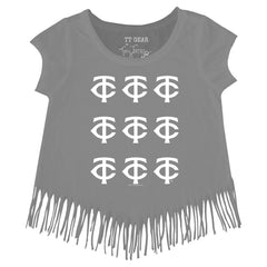 MLB Minnesota Twins Tiny Turnip Girls Youth Logo Grid Fringe T-Shirt