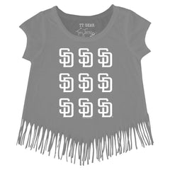 MLB San Diego Padres Tiny Turnip Girls Youth Logo Grid Fringe T-Shirt