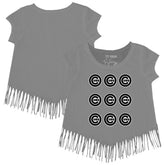 MLB Chicago Cubs Tiny Turnip Girls Youth Logo Grid Fringe T-Shirt