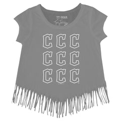 MLB Cleveland Guardians Tiny Turnip Girls Youth Logo Grid Fringe T-Shirt