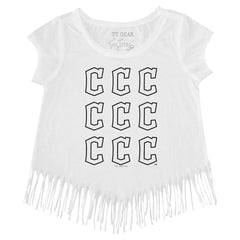 MLB Cleveland Guardians Tiny Turnip Girls Youth Logo Grid Fringe T-Shirt