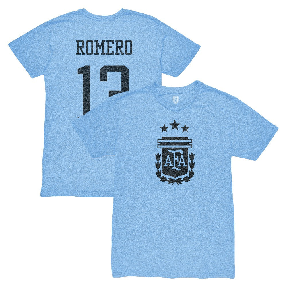 Cristian Romero Argentina National Team 1863FC Player Vintage Tri-Blend T-Shirt - Light Blue