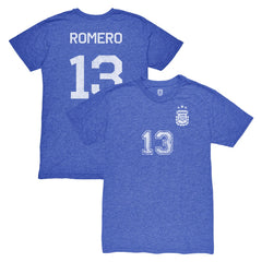 Cristian Romero Argentina National Team 1863FC Player Vintage Tri-Blend T-Shirt - Blue