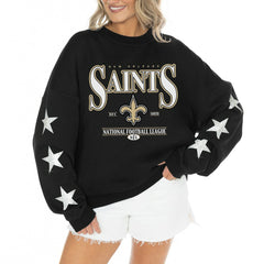 Gameday Couture Women's Rhinestone Star Sleeve Settle the Score Oversized Tri-Blend Pullover - New Orleans Saints