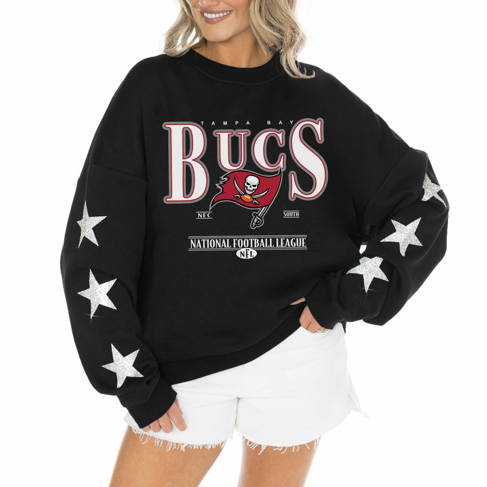 Gameday Couture Women's Rhinestone Star Sleeve Settle the Score Oversized Tri-Blend Pullover - Tampa Bay Buccaneers