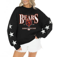 Gameday Couture Women's Rhinestone Star Sleeve Settle the Score Oversized Tri-Blend Pullover - Chicago Bears