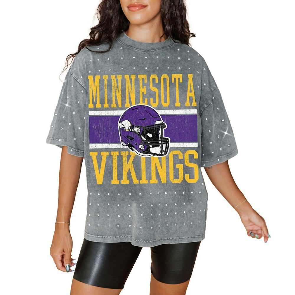 Gameday Couture Women's Oversized Mini Rhinestone Classic T-Shirt - Minnesota Vikings