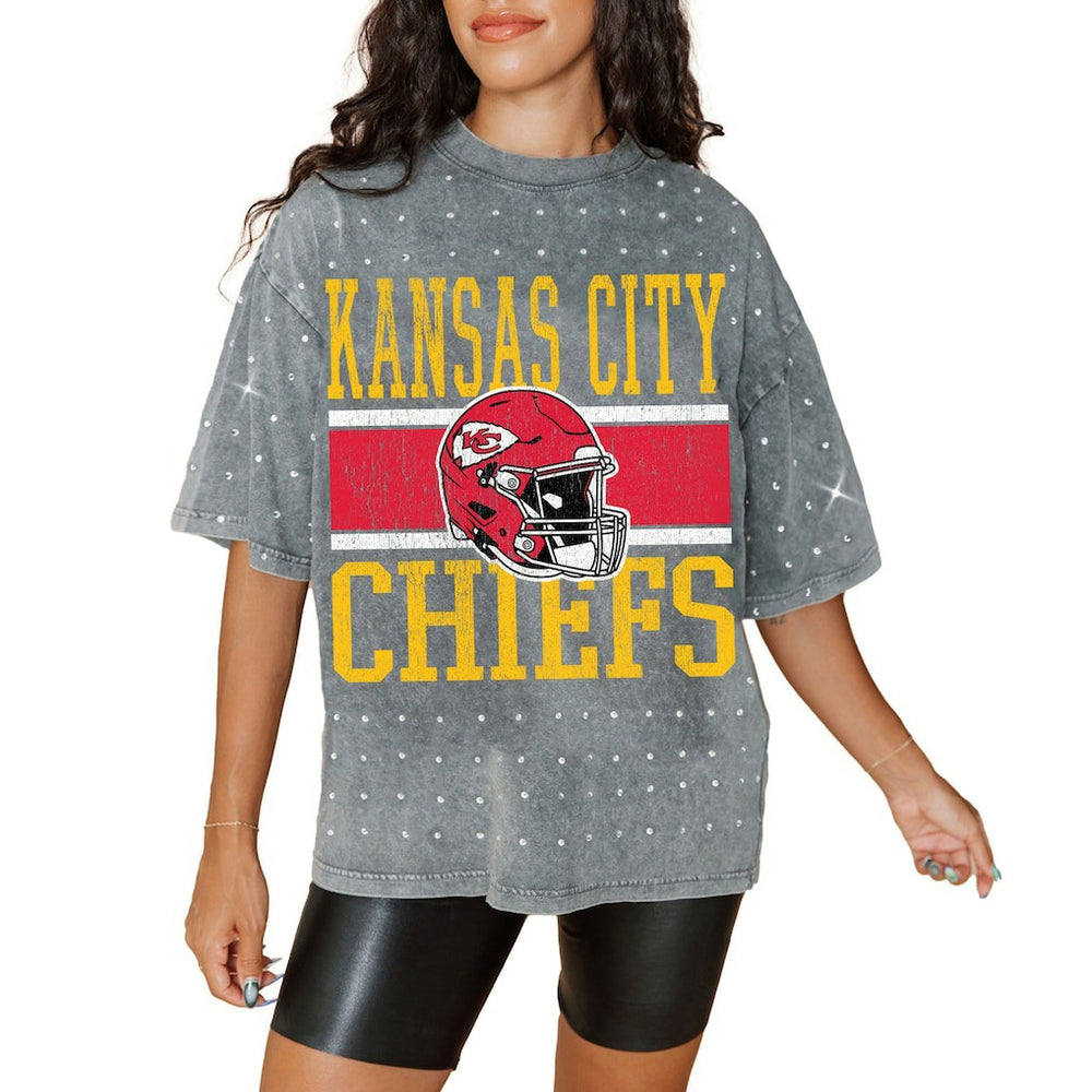 Gameday Couture Women's Oversized Mini Rhinestone Classic T-Shirt - Kansas City Chiefs