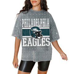 Gameday Couture Women's Oversized Mini Rhinestone Classic T-Shirt - Philadelphia Eagles