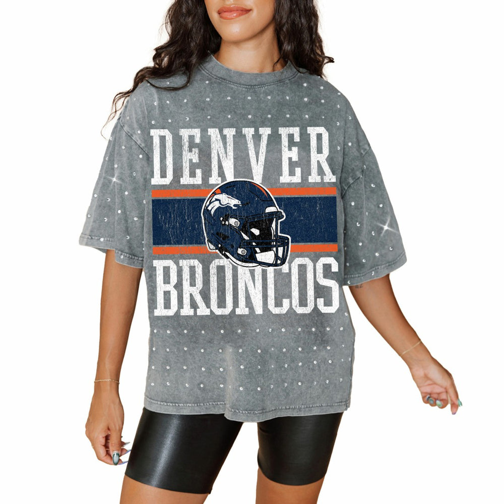 Gameday Couture Women's Oversized Mini Rhinestone Classic T-Shirt - Denver Broncos