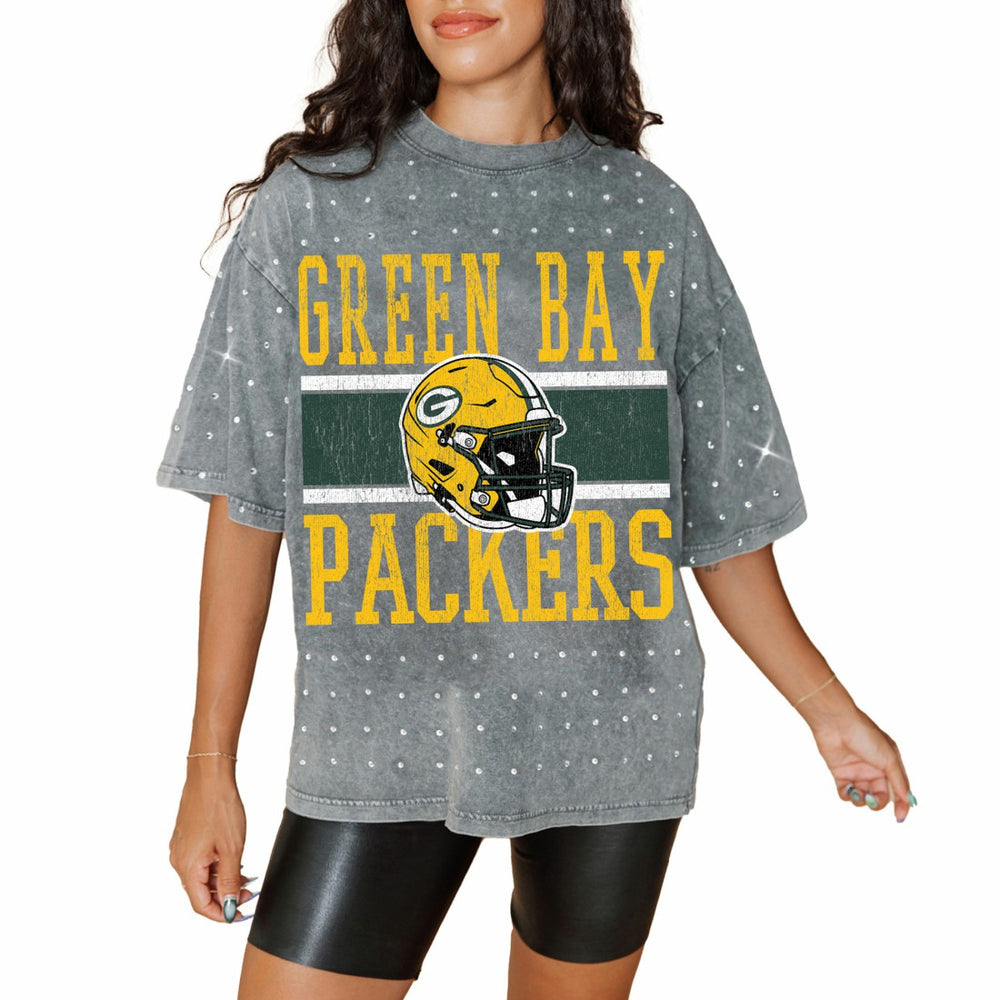 Gameday Couture Women's Oversized Mini Rhinestone Classic T-Shirt - Green Bay Packers