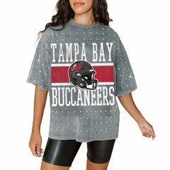 Gameday Couture Women's Oversized Mini Rhinestone Classic T-Shirt - Tampa Bay Buccaneers