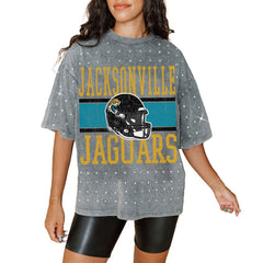 Gameday Couture Women's Oversized Mini Rhinestone Classic T-Shirt - Jacksonville Jaguars