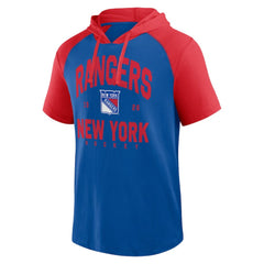 NHL Blue New York Rangers Logo Athletic Prime Raglan Short Sleeve Pullover Hoodie