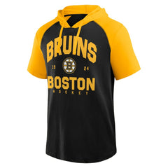 NHL Black Boston Bruins Logo Athletic Prime Raglan Short Sleeve Pullover Hoodie