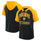 NHL Black Pittsburgh Penguins Logo Athletic Prime Raglan Short Sleeve Pullover Hoodie