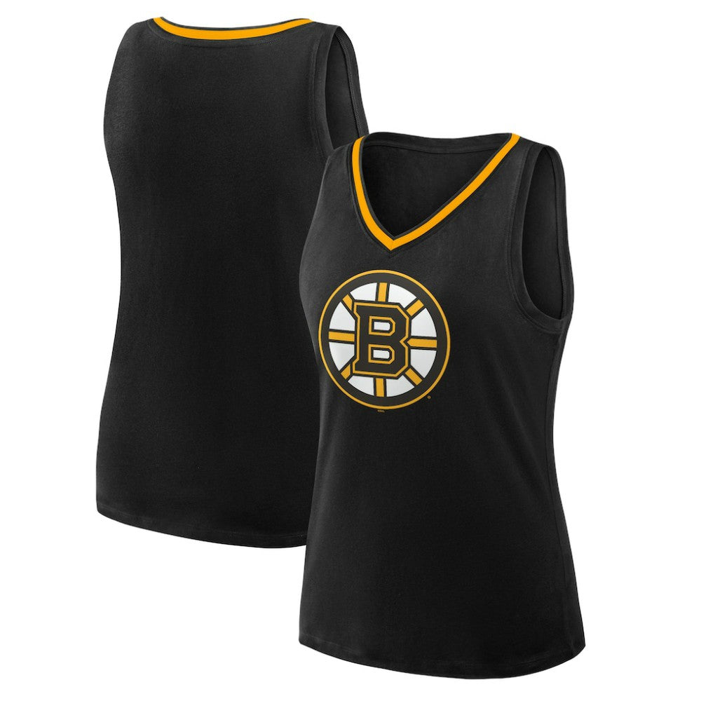NHL Black Boston Bruins Logo Athletic Women's Stellar Win V-Neck Tank Top