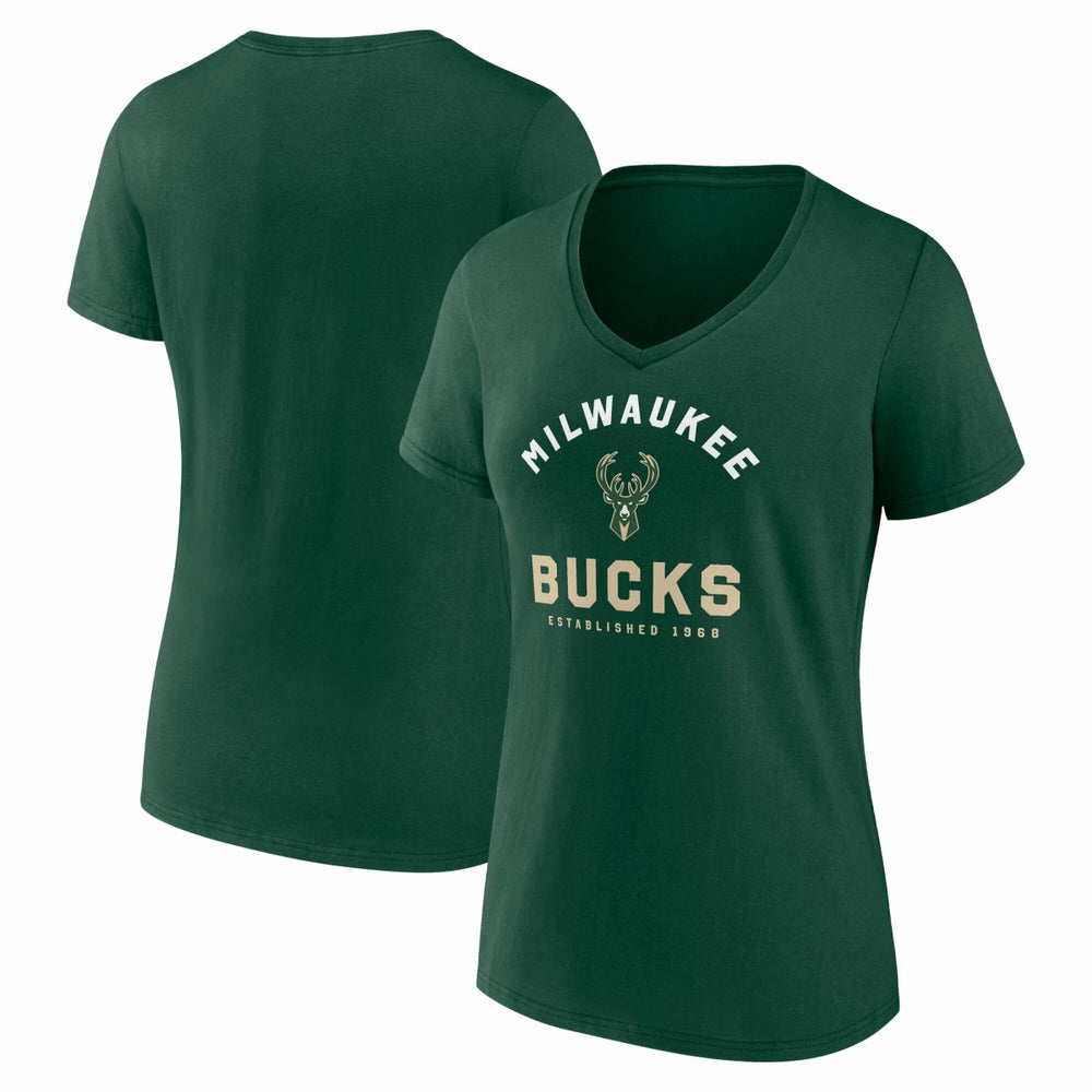NBA Milwaukee Bucks Logo Athletic Women's Unrivaled V-Neck T-Shirt