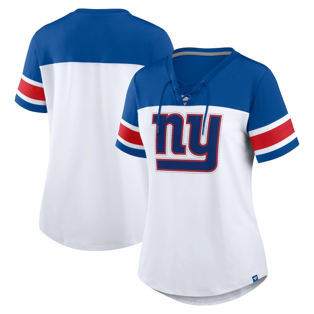 Women's Athena Rhinestone Lace-Up V-Neck T-Shirt - New York Giants