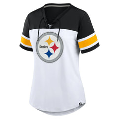 Women's Athena Rhinestone Lace-Up V-Neck T-Shirt - Pittsburgh Steelers