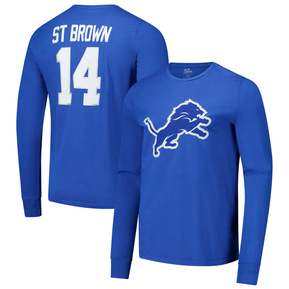 Amon-Ra St. Brown Majestic Threads Name & Number Long Sleeve T-Shirt - Detroit Lions