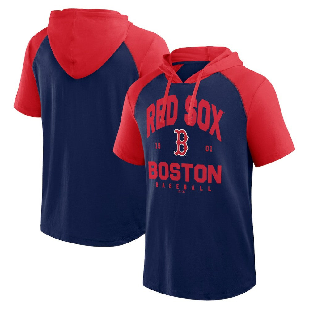 MLB Boston Red Sox Logo Athletic Prime Raglan Short Sleeve Hoodie T-Shirt