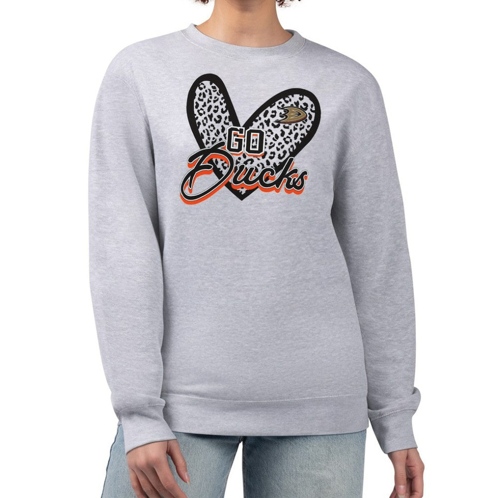 NHL Heather Gray Anaheim Ducks G-III 4Her by Carl Banks Women's Animal Print Heart Fleece Pullover Sweatshirt