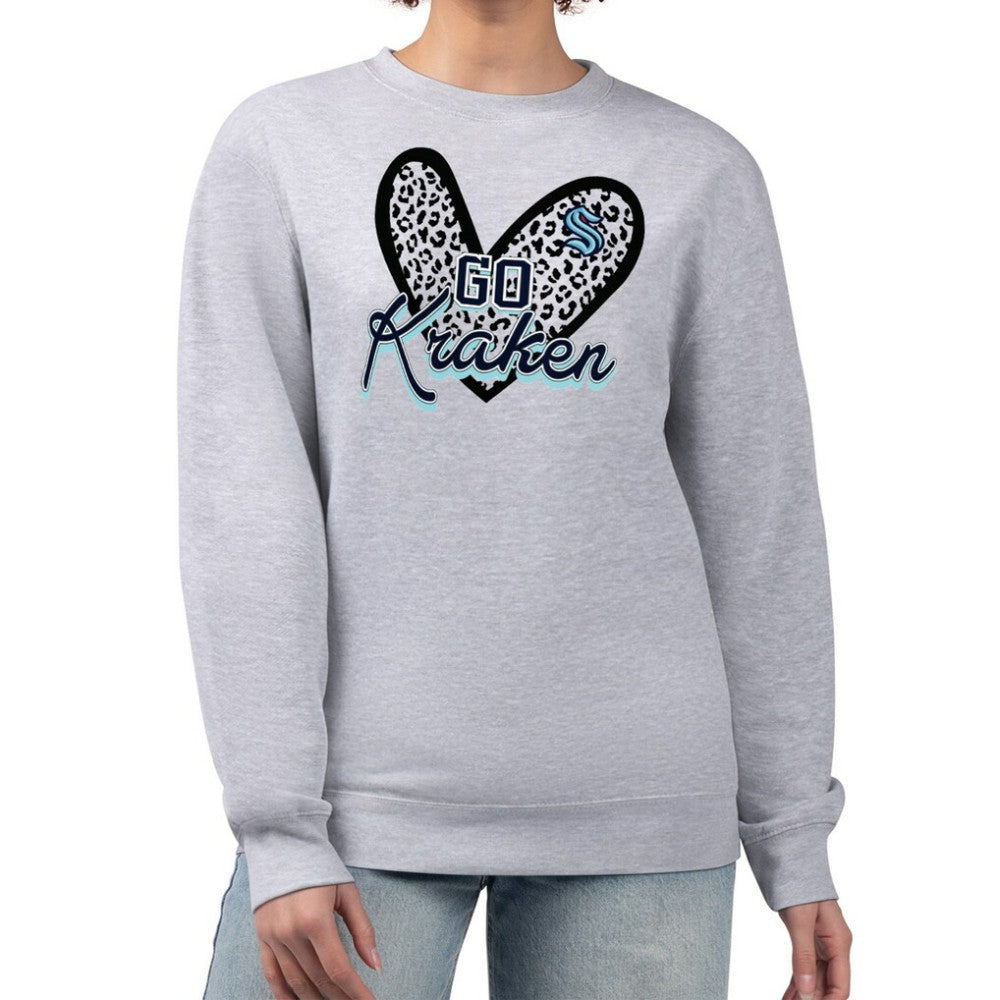 NHL Heather Gray Seattle Kraken G-III 4Her by Carl Banks Women's Animal Print Heart Fleece Pullover Sweatshirt