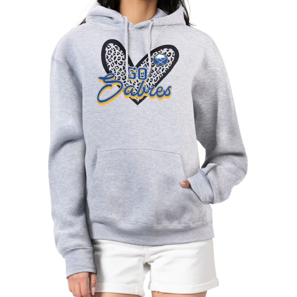 NHL Heather Gray Buffalo Sabres G-III 4Her by Carl Banks Women's Animal Print Heart Fleece Pullover Hoodie