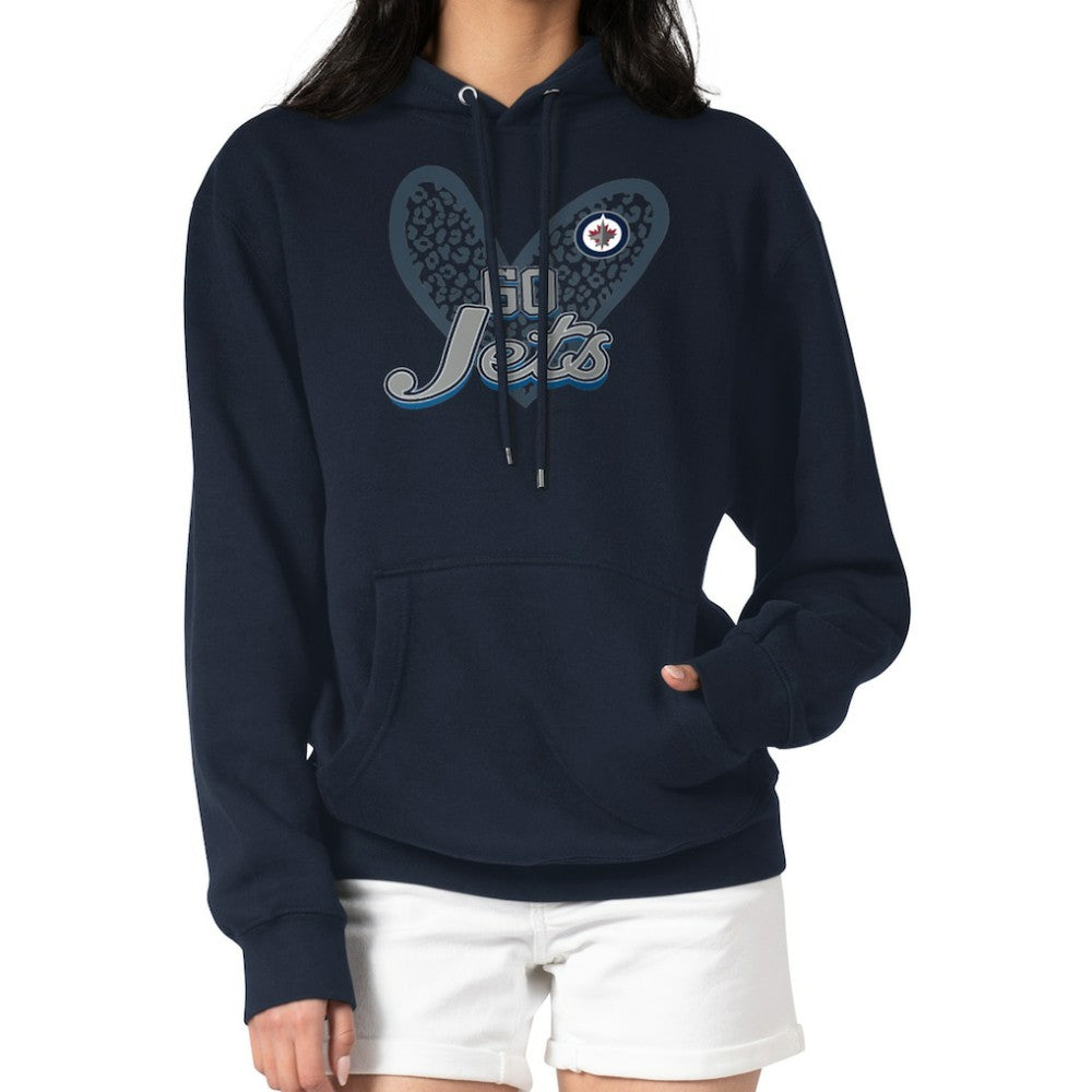NHL Navy Winnipeg Jets G-III 4Her by Carl Banks Women's Animal Print Heart Fleece Pullover Hoodie