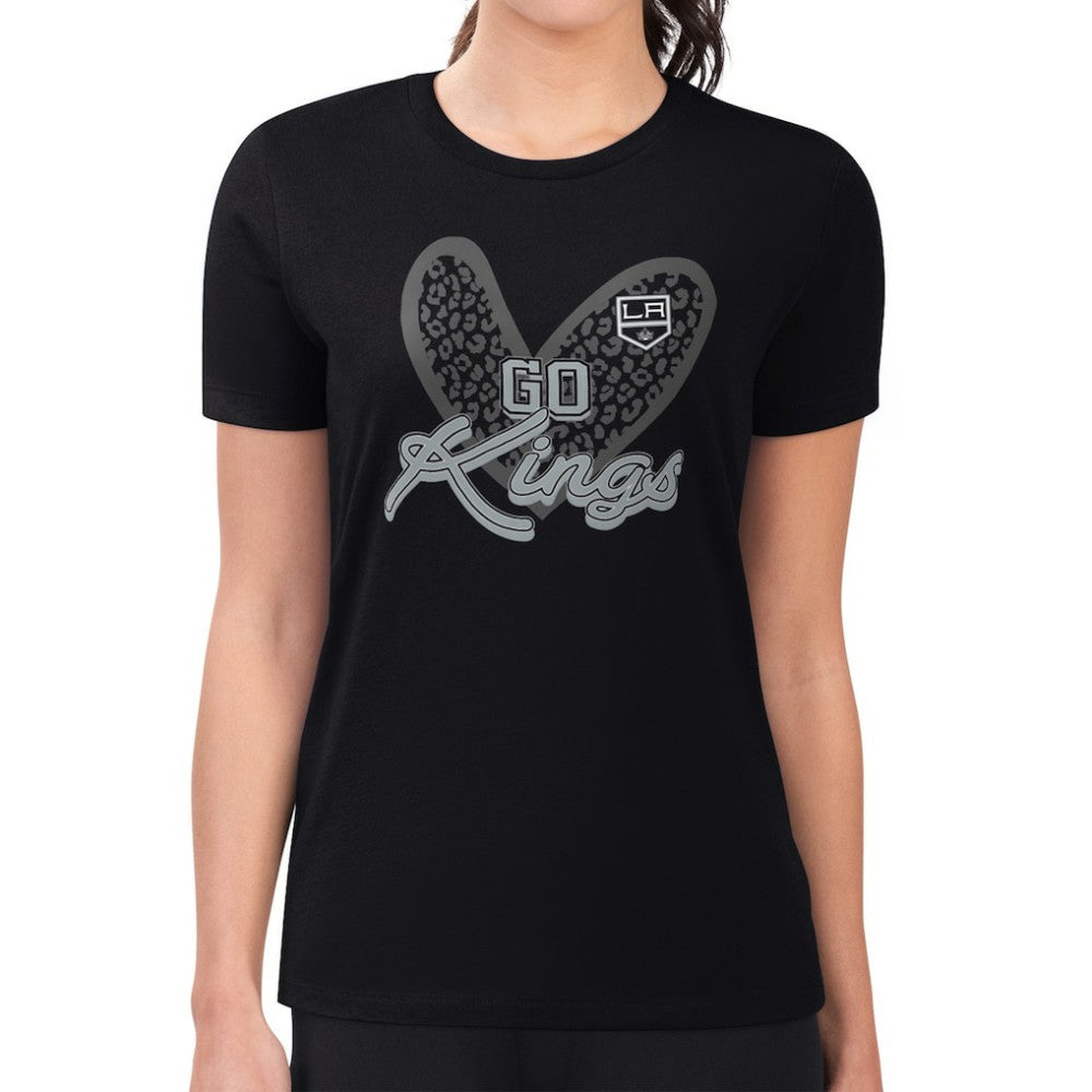 NHL Black Los Angeles Kings G-III 4Her by Carl Banks Women's Super-Slim Fit Lightweight Animal Print Heart T-Shirt