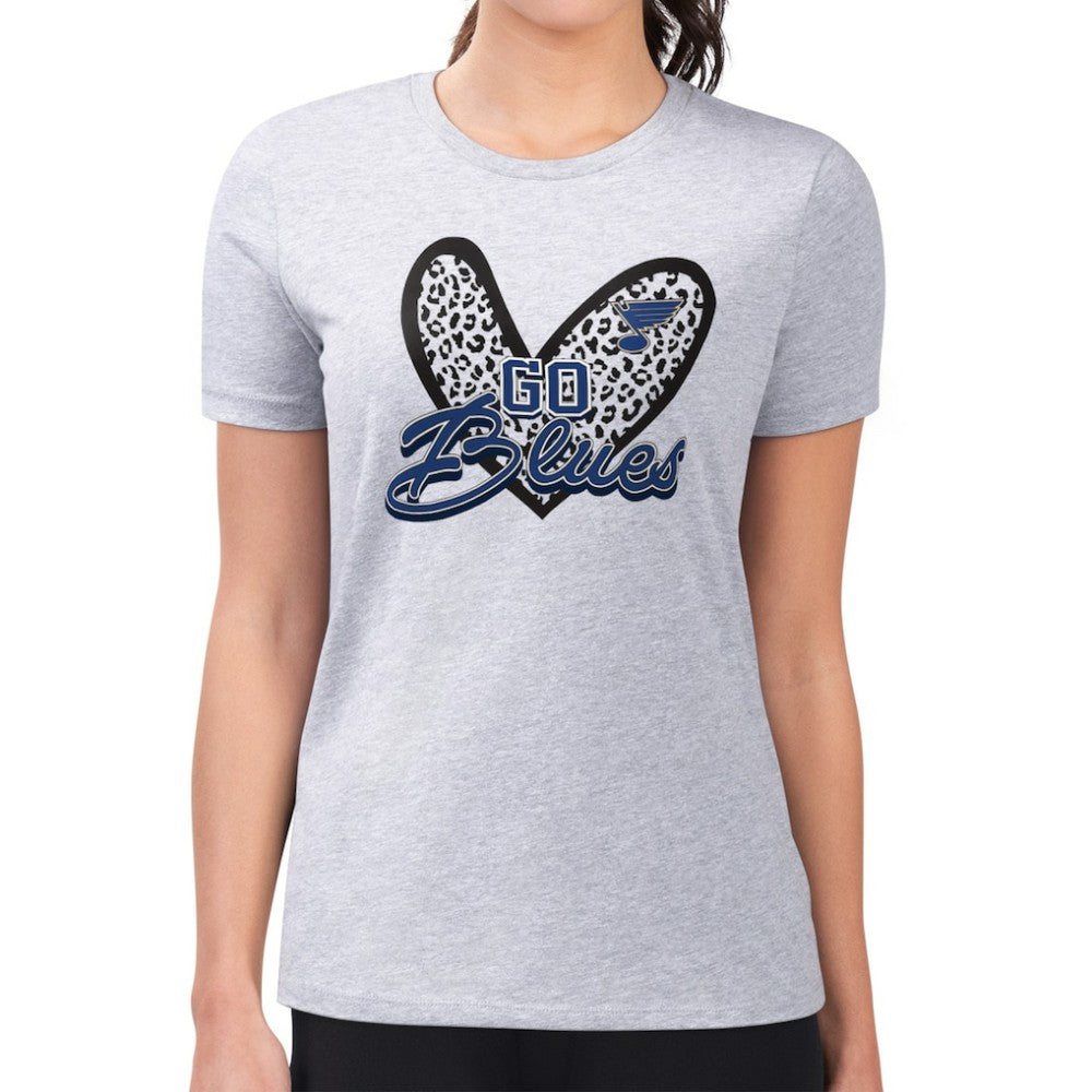 NHL Heather Gray St. Louis Blues G-III 4Her by Carl Banks Women's Super-Slim Fit Lightweight Animal Print Heart T-Shirt