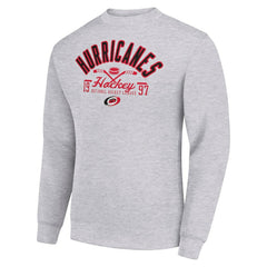 NHL Heather Gray Carolina Hurricanes Starter Stick And Puck Logo Fleece Pullover Sweatshirt