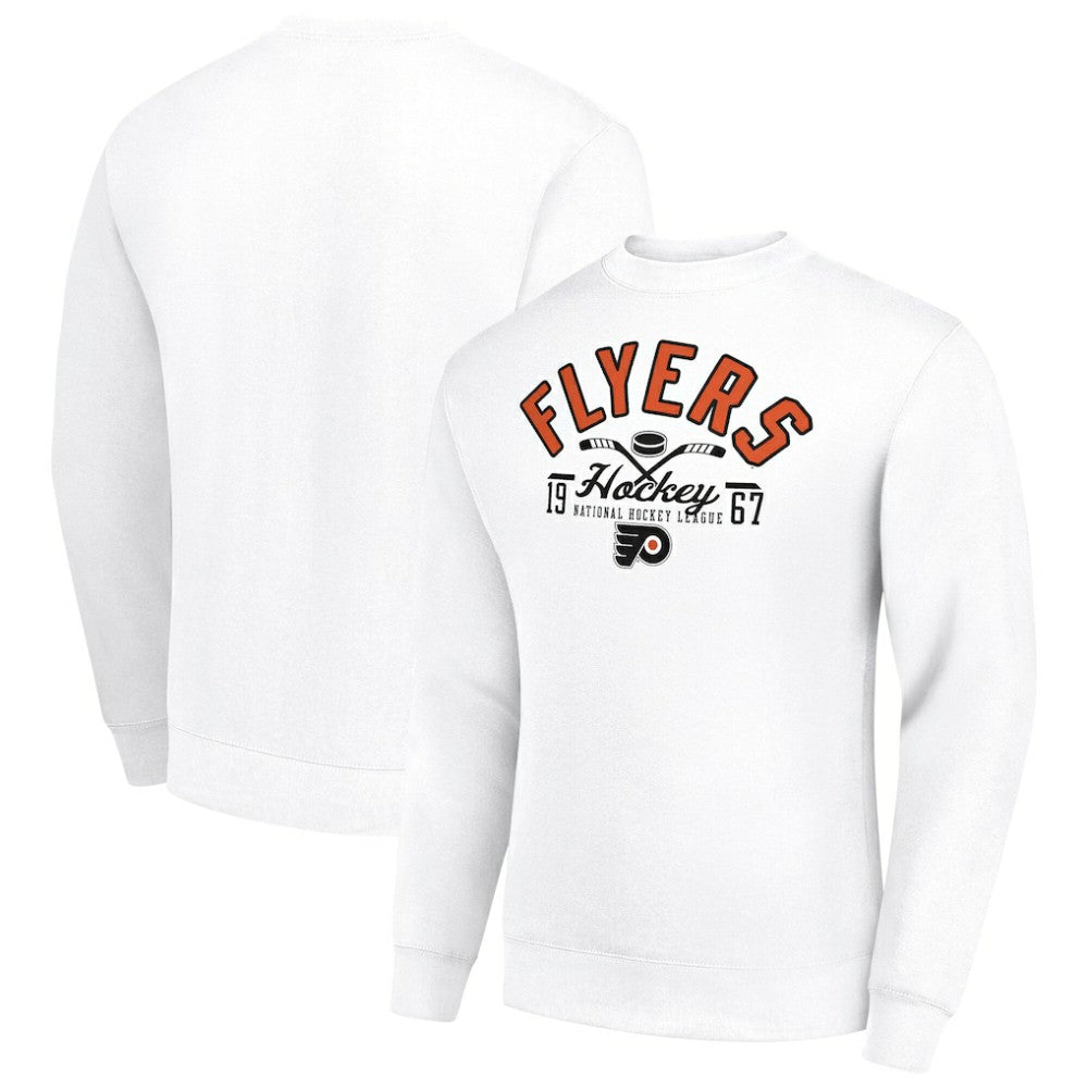 NHL White Philadelphia Flyers Starter Stick And Puck Logo Fleece Pullover Sweatshirt