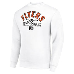 NHL White Philadelphia Flyers Starter Stick And Puck Logo Fleece Pullover Sweatshirt