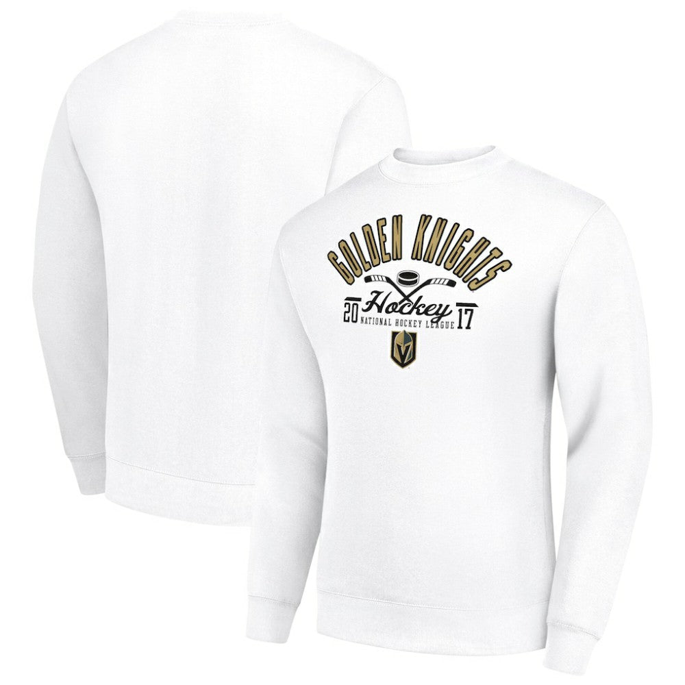 NHL White Vegas Golden Knights Starter Stick And Puck Logo Fleece Pullover Sweatshirt