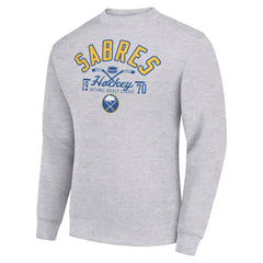 NHL Heather Gray Buffalo Sabres Starter Stick And Puck Logo Fleece Pullover Sweatshirt