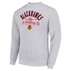 NHL Heather Gray Chicago Blackhawks Starter Stick And Puck Logo Fleece Pullover Sweatshirt