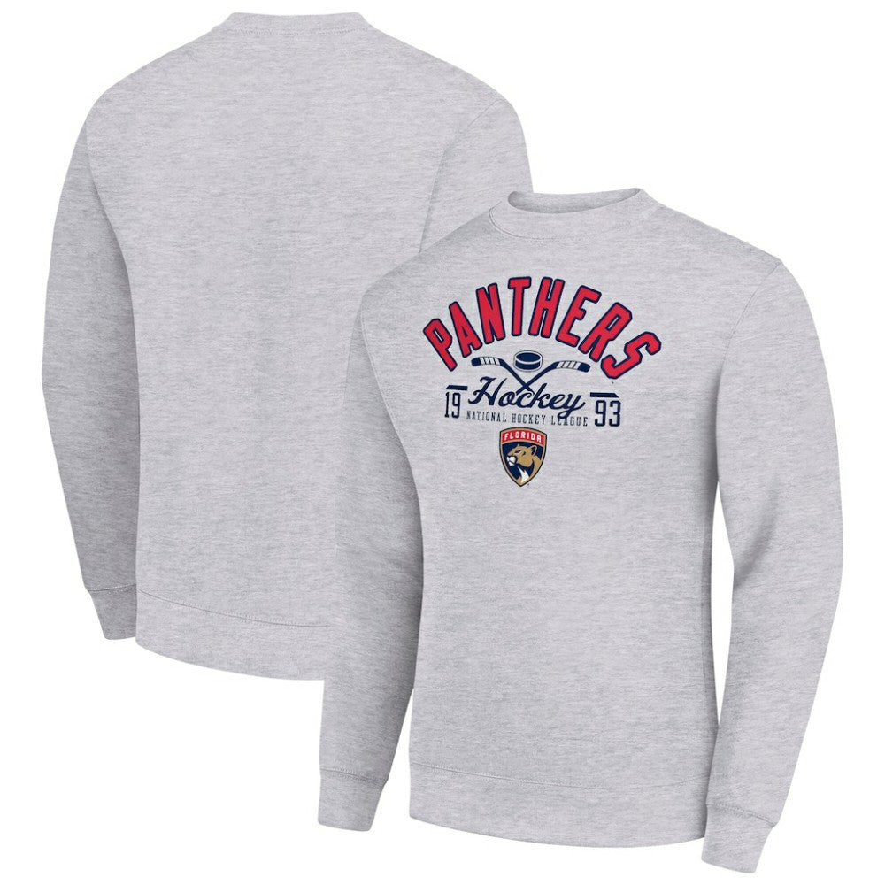 NHL Heather Gray Florida Panthers Starter Stick And Puck Logo Fleece Pullover Sweatshirt