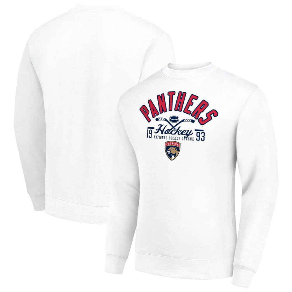 NHL White Florida Panthers Starter Stick And Puck Logo Fleece Pullover Sweatshirt