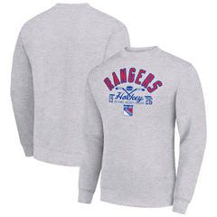 NHL Heather Gray New York Rangers Starter Stick And Puck Logo Fleece Pullover Sweatshirt