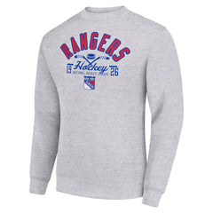 NHL Heather Gray New York Rangers Starter Stick And Puck Logo Fleece Pullover Sweatshirt