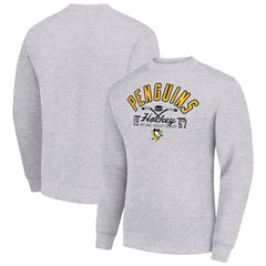 NHL Heather Gray Pittsburgh Penguins Starter Stick And Puck Logo Fleece Pullover Sweatshirt
