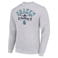 NHL Heather Gray Seattle Kraken Starter Stick And Puck Logo Fleece Pullover Sweatshirt